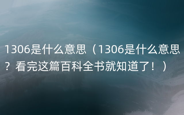 1306是什么意思（1306是什么意思？看完这篇百科全书就知道了！）