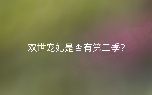 双世宠妃是否有第二季？