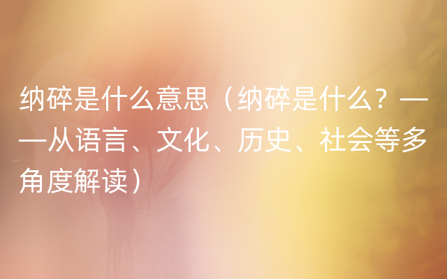 纳碎是什么意思（纳碎是什么？——从语言、文化、历史、社会等多角度解读）